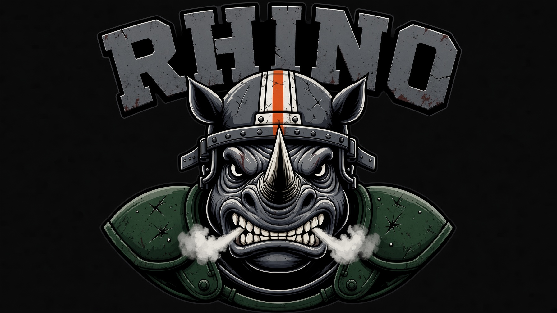 RHINO: Anthony Rondina’s nickname graphic, featuring an armored rhinoceros in football gear.